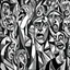 Placeholder: picasso cubism crowd of people black and white screaming with wapens