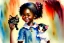 Placeholder: A cute smiling Afro-American girl is holding a kitten. Watercolour
