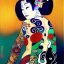 Placeholder: dibujo al oleo de cuerpo entero de una Geisha bella con tatuajes estilo Gustav Klimt