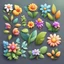 Placeholder: different varieties of flowers and leaves. 3D vector cartoon asset, mobile game cartoon stylized, clean and detailed.