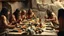 Placeholder: A stone-age feast, Paleolithic banquet, stone utensils, Neanderthal men and women, award-winning photograph, exquisite detail and realism