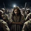 Placeholder: Hyper Realistic israel soldiers surrounding Jesus & angrily looking at him in dark night