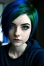 Placeholder: short dark blue hair, thick, tight gym clothes, big blue eyes with some shade of green