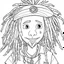 Placeholder: Coloring page for toodlers, with a cute rastaman, very Bold outlines and white background, anime style, minimal number of elements, very simple