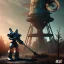 Placeholder: autmn, fallout 4 character, al gore windmill robot with axe in the streets of cyberpunk city filling up car, gaz station, unreal, spray paint, clay, vox model