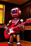 Placeholder: A hard rock robot is hosting a radio show in a m