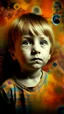 Placeholder: A child in Photomontage, layered colorful art,