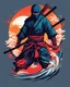 Placeholder: illustration for t-shirt design of a japanese Ninja, vector illustration, optimize for bold lines, vibrant colors suitable for printing, centered, isolated, illustration, vibrant. Full body