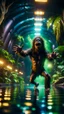 Placeholder: selfie by pimp rocker alien bigfoot gremlin diving in water slide in the middle of crazy dance moves dancing in dark lit reflective wet jungle hall tunnel,bokeh like f/0.8, tilt-shift lens 8k, high detail, smooth render, down-light, unreal engine, prize winning