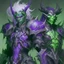 Placeholder: Demonio de armadura morada y verde con cabello blancos posando junto con un demonio de armadura negra y verde con cabello negro