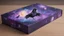 Placeholder: a box 10 cm long by 5 cm wide and 25 cm high, drawn on a box on all sides, space, tress, planets, crow galaxies a lot of colours purple, very realistic