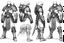Placeholder: a Kazon aggressive warrior with his traditional equipment ## Layout & Perspectives Arrange strictly from left to right in the order of “front, side (either left or right), back” horizontally. The character's height, head-to-body ratio, shoulder width, and other skeletal proportions must be perfectly aligned horizontally across all three views, with strictly consistent sizing. ## Character Consistency Across all perspectives, the character's face shape, facial features, hairstyle structure