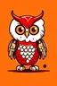 Placeholder: owl cartoon joyful, funny minimalistic owl logo for a coffee shop owl on paws red sneakers light amber and red, cartoon innocence white background, Kitty Lange Kielland, Jean Luen Yang. --ar 70:51 --at 5