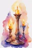 Placeholder: Watercolor candlestick with burning candles from the movie Beauty and the Beast on a light background