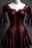 Placeholder: Dark red, off-the-shoulder, leather dress with lace inspired by fractals in geometry.