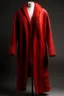 Placeholder: Man's large and long red knitted coat opened on front