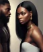 Placeholder: Beautiful black woman with long black hair standing next to pale skinned handsome dark haired muscular man, fantasy, ethereal, soft lighting, realistic lighting, HD 8K