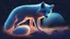 Placeholder: An outline of an artic fox. The inside is filled with constellations, nebulas, and aurora borealis blue. The scene is made to look like a real artic fox. Dey, illustration, 3d render, vibrant, cinematic