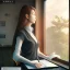 Placeholder: Anime, female student studying under window, studying lesson, perfect face, cool face, ultra detail, unreal engine 5, cinema4d, sun light, studio lighting --ar 1:1 --v 4