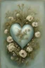 Placeholder: Victorian style painting of a satin love heart entwined by dried flowers, very pale greenish blue, by Grace Polit.