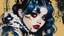 Placeholder: Poster in two gradually, a one side malevolent goth vampire girl face and other side the Singer Melanie Martinez face, painting by Yoji Shinkawa, darkblue and gold tones,