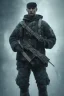 Placeholder: All black German soldier, dark, rage, sorrow, high definition, ultra 8 k, volumetric lighting, blue fire, fog