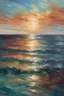 Placeholder: un quadro impressionista disegnato ad olio che rappresenta il tramonto al mare. Il mare è disegnato con sfumature trasparenti.