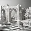 Placeholder: Derwent Bridge ornate Papercraft, popup book, soft shadows, ambient occlusion, monochromatic