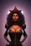 Placeholder: Pam Grier as evil queen in black leather, leather, busty, cleavage, angry, stern look. character design by cory loftis, fenghua zhong, ryohei hase, ismail inceoglu and ruan jia. unreal engine 5, artistic lighting, highly detailed, photorealistic, fantasy