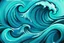 Placeholder: a background of a fun stylized waves with smooth black linework, blue teal tones, surf culture, kawaii cute