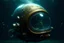 Placeholder: a fish swimming inside of the deep sea diving helmet, hyper photorealistic, hyper detailed realistic art color, high resolution, fog, octane render, tilt shift, HDRI Environment