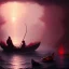 Placeholder: Charon in his boat on the river Styx, red black purple colours, 8k, high definition, fantasy art