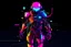 Placeholder: full body cyborg, with parts of human face, with a helmet full of devices and lights,f big neon splash drippy color background, illustration, anime style