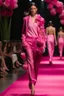 Placeholder: Model in runway with pink orchids like principal elements