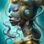 Placeholder: Sango fantasy, fantasy magic, intricate, sharp focus, illustration, highly detailed, digital painting, concept art, matte, art germ and Paul Lewin and Kehinde Wiley, masterpiece Japanese dancer head bronze octopus' Asian African girl nice breast Thai hair turquoise silver blue under water