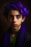 Placeholder: A portrait of a young Elf, a wizard, purple hair, Caravaggio style