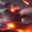 Placeholder: EXPLODING SPACESHIP SHOOTING LASERS IN BATTLE, cinematic lighting, 4k, 8k, octane render, digital concept art, pinterest, extremely detailed, ambient lighting.