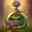 Placeholder: fabulous cartoon monster, with big eyes, forest, flowers, 4k, 4k 3d,detailed, horror, bonfire, gnomes, waterfall, butterflies, fairies