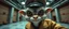 Placeholder: anime, airbrush and pen outline, french art , extreme close up on cheeky fluffy weasel hairy goblin military prison guard news anchor elf family scumbag in the style of Escher and Giger and Fallout 4, pinhole cam, airbrush 3d rendering, on tv screen:A five-second cinematic single take in a clean industrial presentation hall.