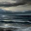 Placeholder: seascape with flat sea under dark sky just starting to lighten, painted and detailed