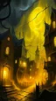 Placeholder: A yellow spooky haunted glowing electrical city painted by Giovanni Battista Sassi