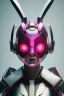 Placeholder: Portrait Sweet Rabbit ceramic mask, bondage, pink suit, cyberpunk, photo studio, black background, unreal engine 5, concept art, ray tracing, lumen lighting, ultra detail, volumetric lighting, 3d.