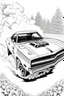 Placeholder: outline art for an adults coloring page, 1969 Dodge Charger R/T in a drag racing stance, smoke billowing from the tires , white background,detailed sketch style,no color , only use outline, clean art , white background, no shadows and clear well outlined,