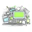 Placeholder: "Declutter & Upgrade. Save Money on Used Electronics." web lik facebook design graphic, vector, contour, white background