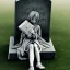 Placeholder: Girl crying laying next to a tombstone, cute, beautiful