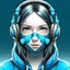 Placeholder: Front face realistic girl wearing masked with headphones in game