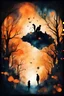 Placeholder: (Alcohol ink illustration), double exposure effect:1.6, abstract silhouette (pets), (Art by Yoan Lossel, Cyril Rolando, Nan Goldin, Lee Bontecou, Leusch), organic shapes, ethereality, high contrast, fireflies, backlighting, charcoal and different shades of orange dark, intricately detailed background landscape, sticker, 2d cute, fantasy, dreamy, vector illustration, 2d flat, centered, Tim Burton, professional, smooth, modern, minimalistic, graphic, line art, vector graphics
