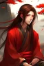 Placeholder: Red, male ,Chinese clothes, long brown hair, stylize