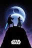 Placeholder: movie poster for Star Wars featuring luke and leia in iconic poses atop of a mound shaped as the words "STAR WARS", the death star in background