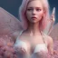 Placeholder: fairy, smiling, pink, blonde hair, beautiful, hyperrealism, masterpiece, expert, cinematic lighting, sharp focus, 8K, pastel, macro lens, woman, detailed, flower